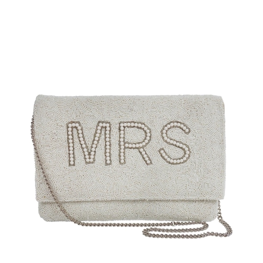 Pretty Robes “MRS” White‎ Beaded Shoulder Bag Clutch